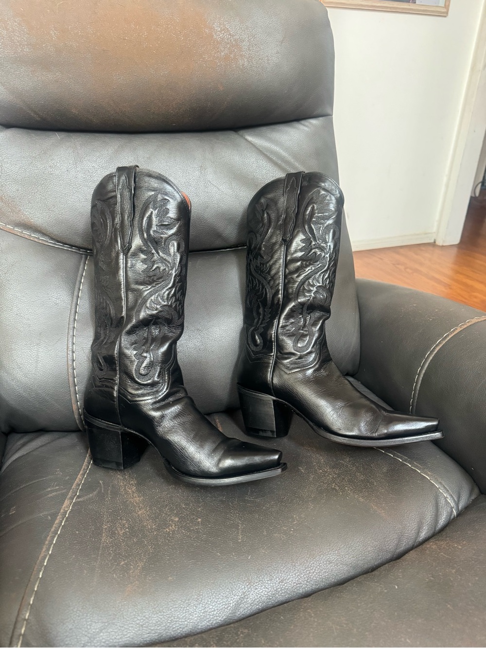 Dan Post Black Leather Tall Boots - Picture 4 of 6